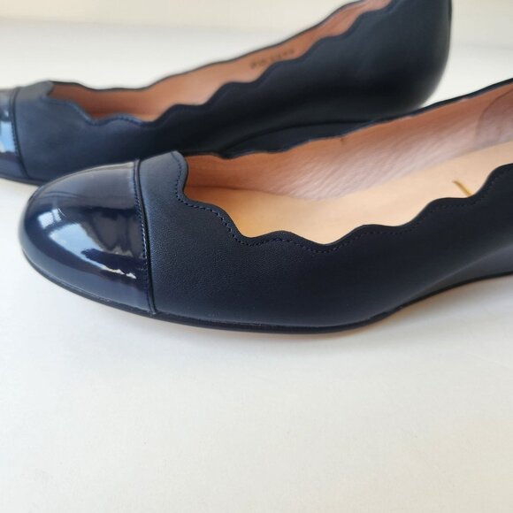 Fs/ny French Sole NY Navy Scalloped Leather Wedge Shoes Cute Ballet Casual - Picture 5 of 14